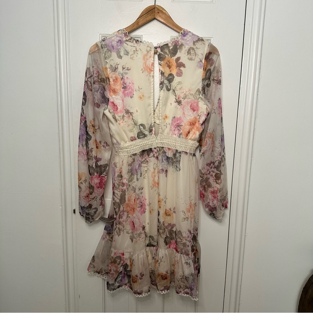 Lulus Season Of Sweetness Ivory Floral Mini Dress Bubble Sleeve Garden Bridal M - Picture 6 of 6